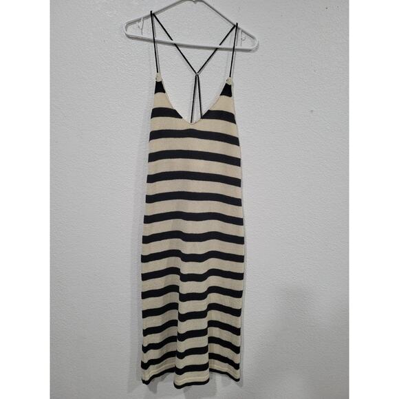 Atelier Evene Paris Women's Black‎ and Cream Striped Strap Dress size S/M #P3 - Picture 2 of 8